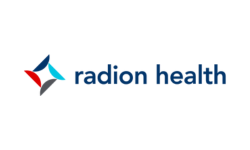 Radion health logo on a black background with footer.